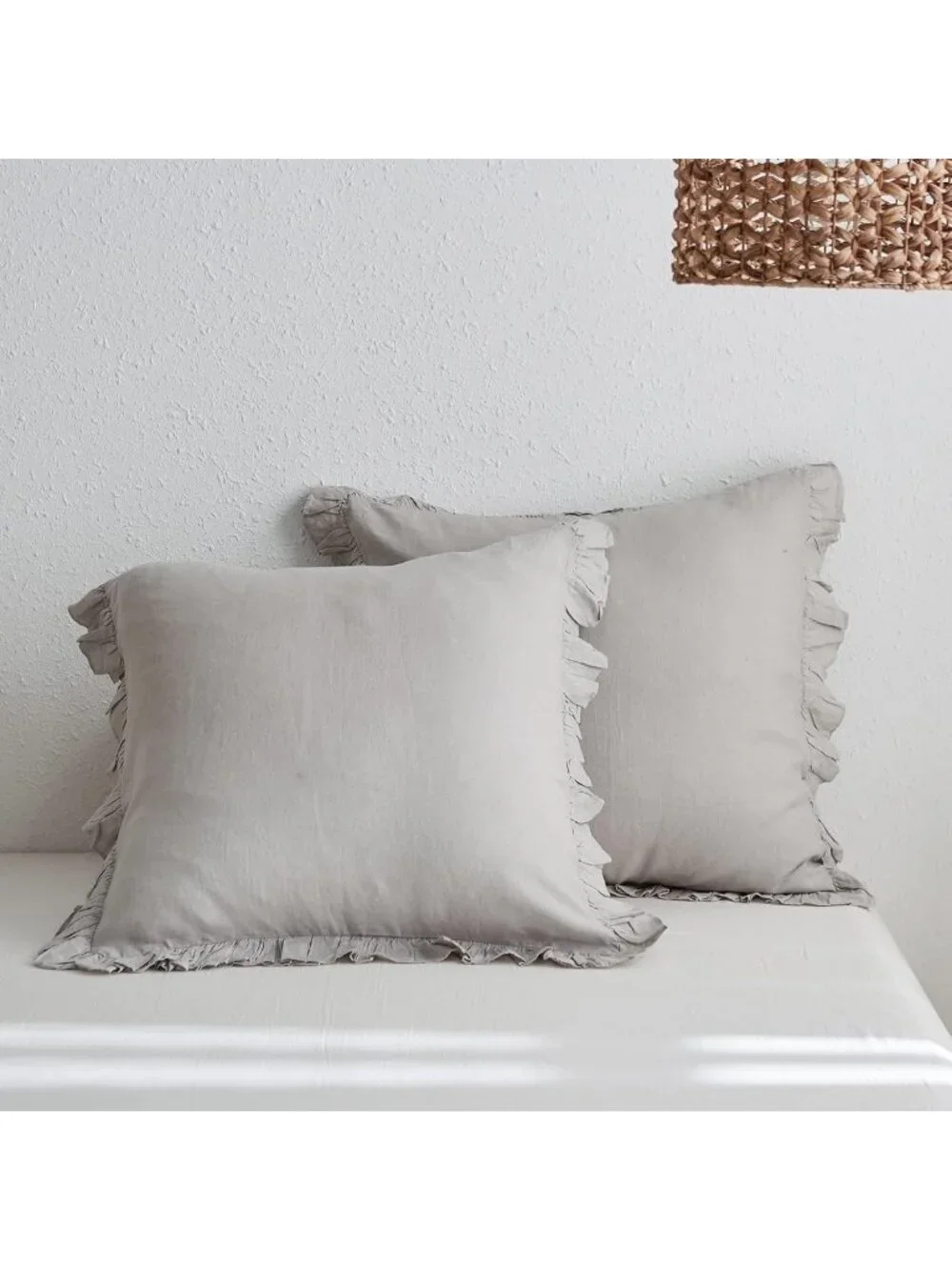 Linen Euro Sham Covers Set of 2, Ruffle 26x26 Inch Pillow Shams for Luxury Decor